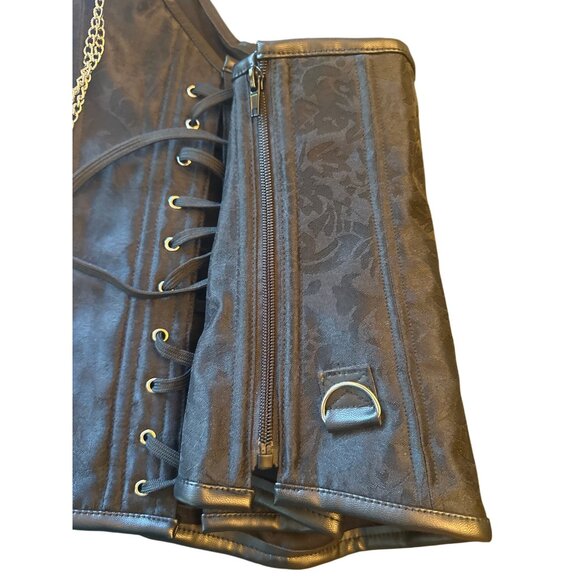 Steampunk Gothic Black Corset With Chains & Lace-Up Back XL Sexy - Picture 4 of 6